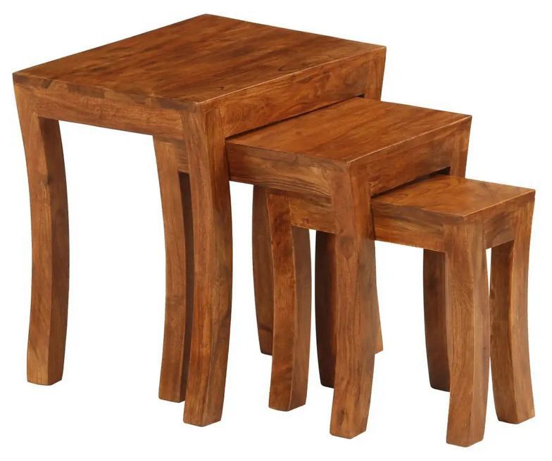 Set de 3 tables gigognes acacia massif foncé Elcia - Photo n°2