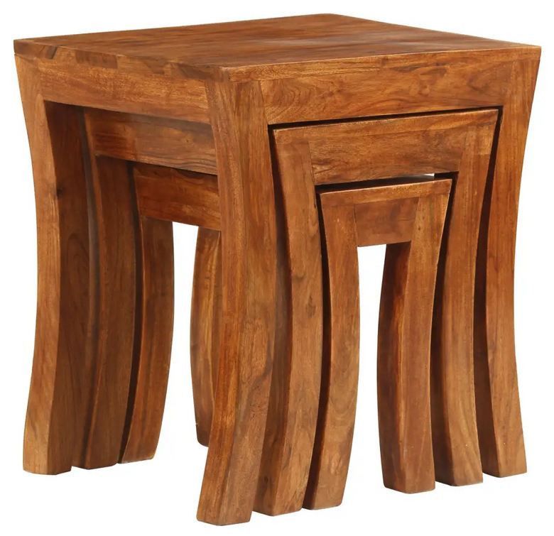 Set de 3 tables gigognes acacia massif foncé Elcia - Photo n°4
