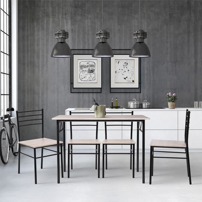 5pcs dining set metal table & 4 chaises cuisine petit-déjeuner meubles noir