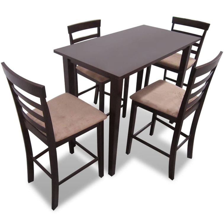 Set table et 4 chaises de bar en bois coloris marron - Photo n°1