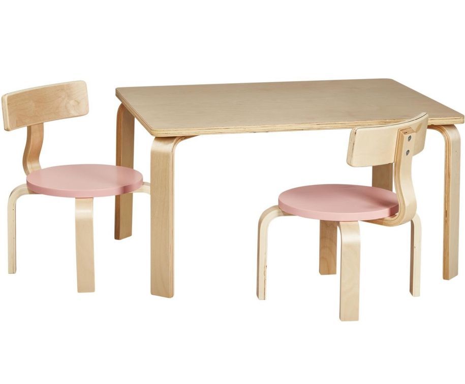 Set table et 2 chaises enfant bois naturel et rose pastel Saly - Photo n°1