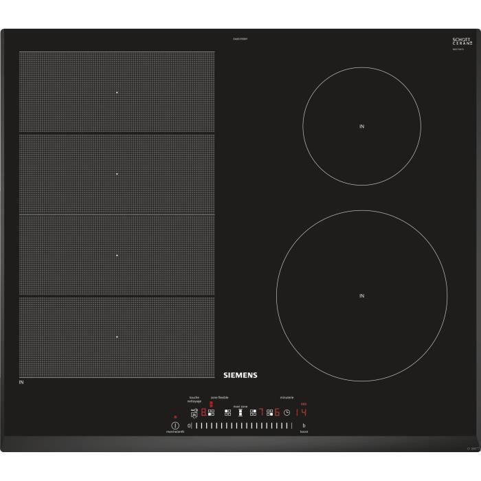 SIEMENS EX651FEB1F - Table de cuisson induction - 4 zones - 7400 W - L 51 x P 52,2 cm - Revetement verre - Noir - Photo n°1