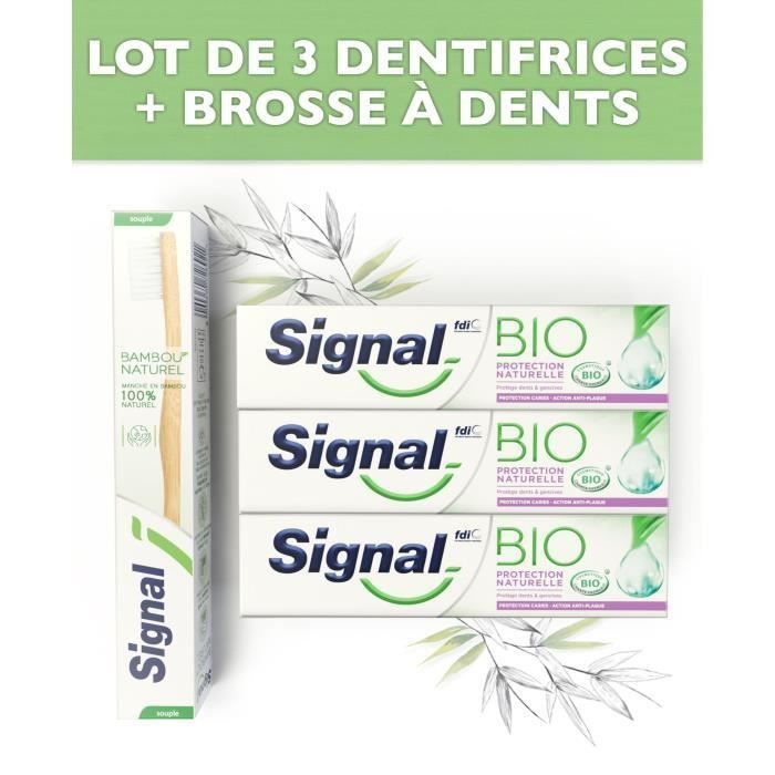 SIGNAL Pack 1 Brosse a dents + 3 dentifrices Bio Protection naturels - Photo n°1