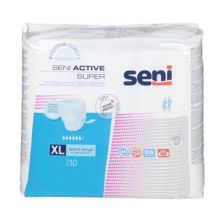 Slips absorbants pour fuites urinaires SENI Active  Taille XL - Incontinence forte - Lot de 10 - Photo n°1