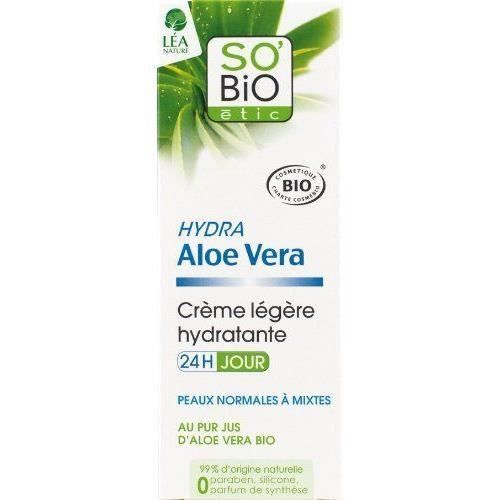 SO'BIO Étic Légere Hydratante 24 H Jour - au Pur Jus d'Aloe Vera Bio - 50 ml - Photo n°1