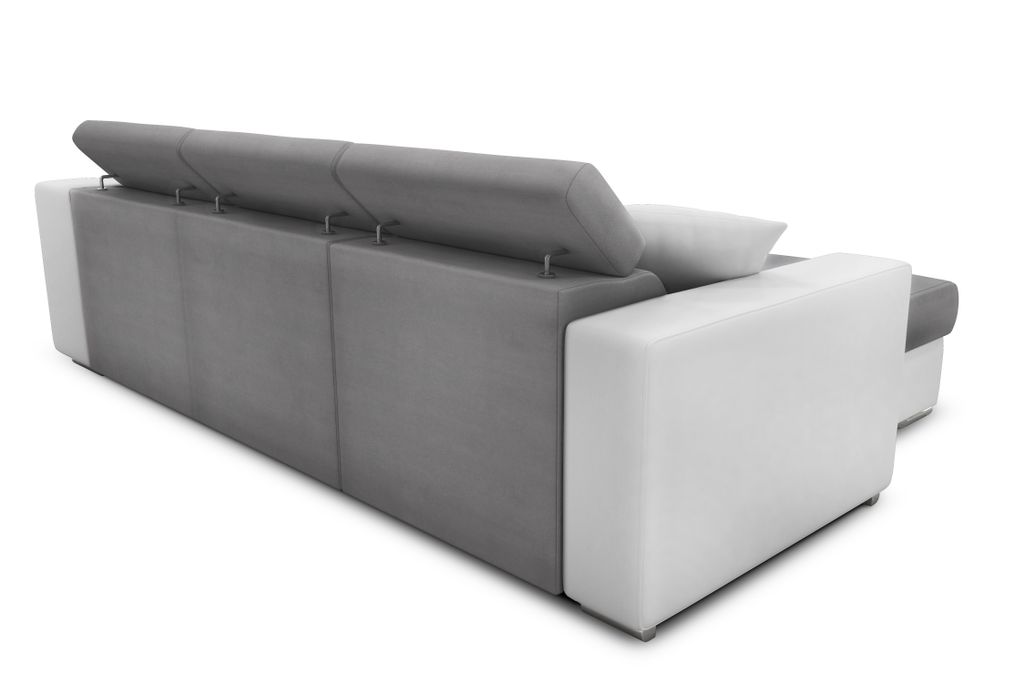 Canapé d'angle convertible angle gauche et 2 poufs simili blanc et microfibre gris clair Cadiac 264 cm - Photo n°9