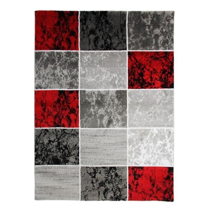 SUBWAY CUBE Tapis de salon en polypropylene - 120x170 cm - Rouge - Photo n°1