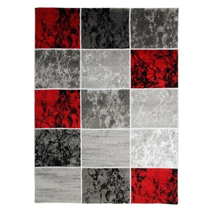 SUBWAY CUBE Tapis de salon en polypropylene - 160x230 cm - Rouge - Photo n°1