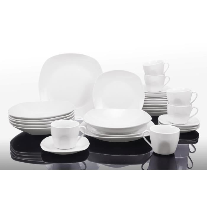 T1003048-60X - Service de table 60 pieces - Porcelaine - Forme faux carrée - Blanc - Photo n°1
