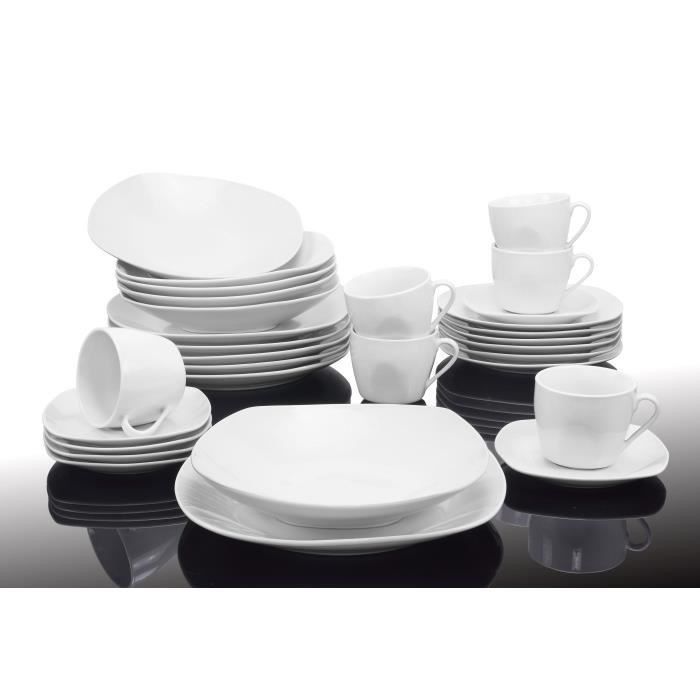 T1003048-60X - Service de table 60 pieces - Porcelaine - Forme faux carrée - Blanc - Photo n°2