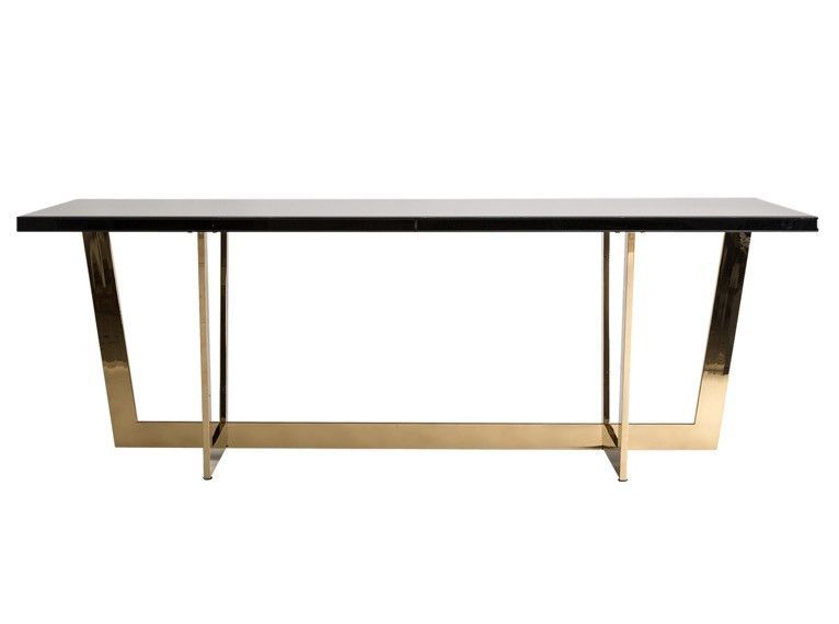 Table à manger art déco verre noir et pieds métal doré Zelli 220 cm - Photo n°2