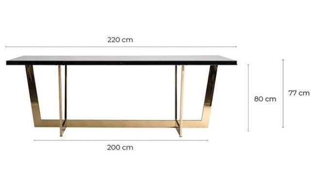 Table à manger art déco verre noir et pieds métal doré Zelli 220 cm - Photo n°4