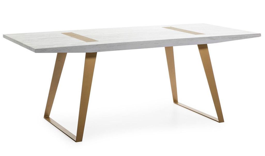 Table à manger bois blanc et pieds métal doré 200 cm - Photo n°1