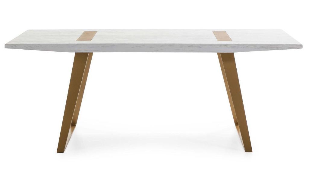 Table à manger bois blanc et pieds métal doré 200 cm - Photo n°2