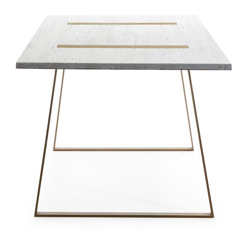 Table à manger bois blanc et pieds métal doré 200 cm - Photo n°3