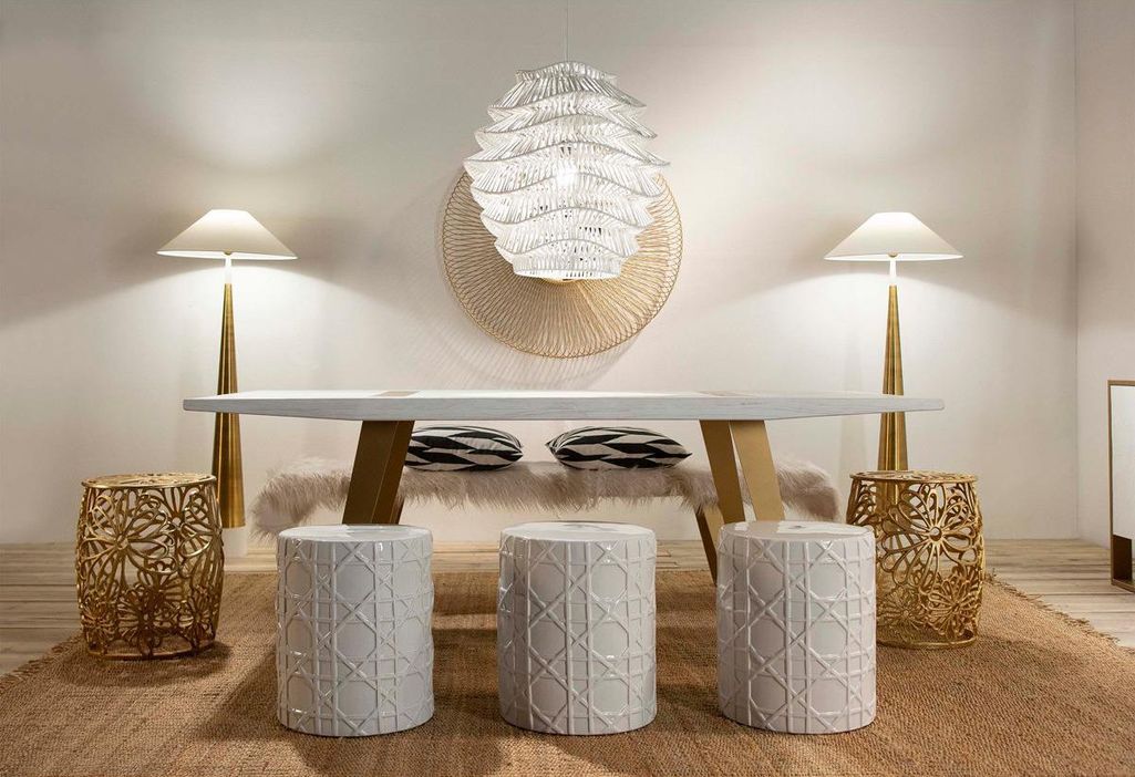 Table à manger bois blanc et pieds métal doré 200 cm - Photo n°7