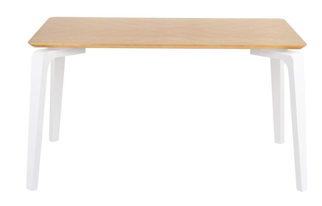 Table à manger bois d'hévéa avec placage chêne et pieds laqué blanc Kika 140 cm - Photo n°2