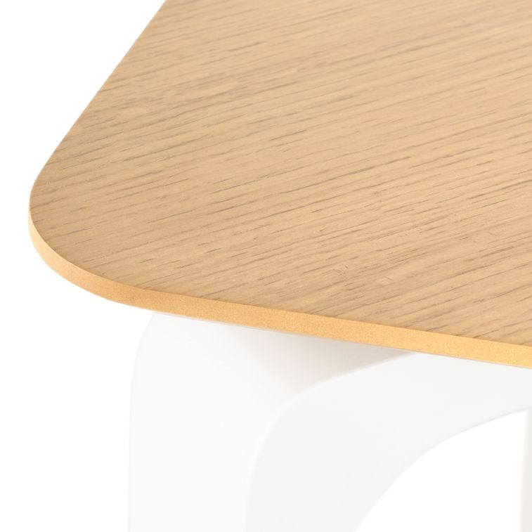 Table à manger bois d'hévéa avec placage chêne et pieds laqué blanc Kika 140 cm - Photo n°4