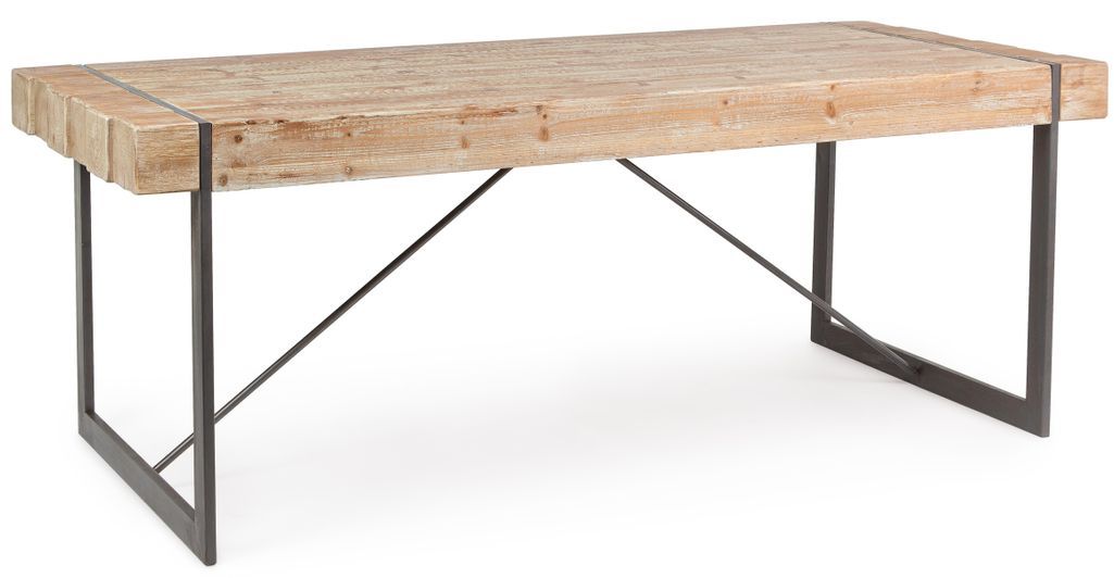 Table à manger bois de sapin et pieds acier noir Garty 200 cm - Photo n°1