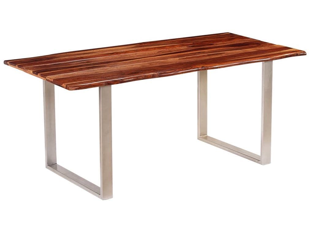 Table à manger bois de Sesham massif et acier inoxydable Baula 180 cm - Photo n°1