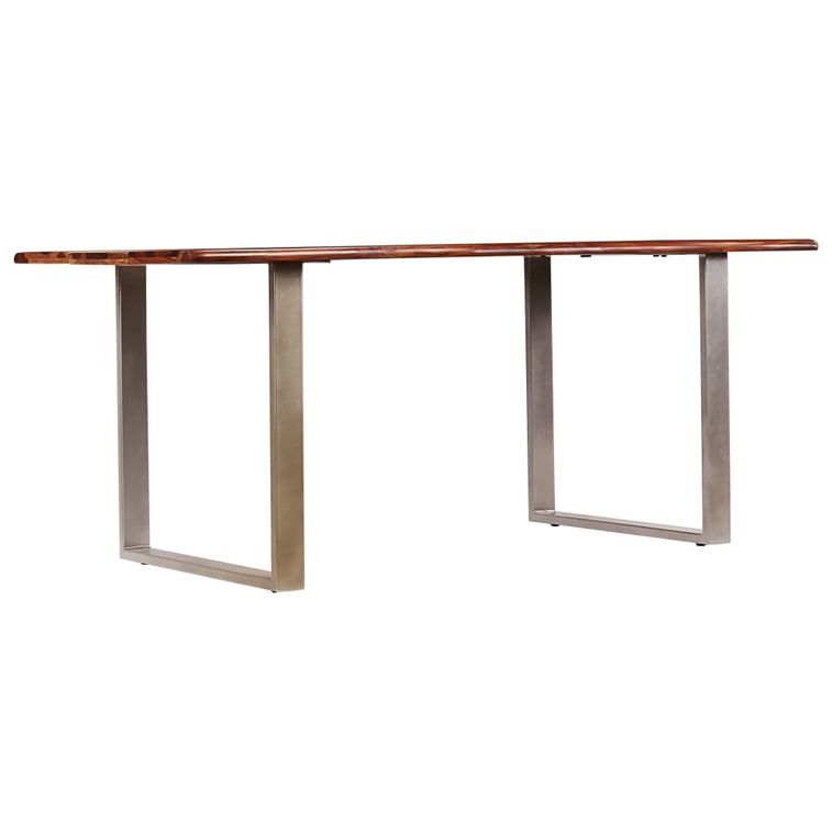 Table à manger bois de Sesham massif et acier inoxydable Baula 180 cm - Photo n°2