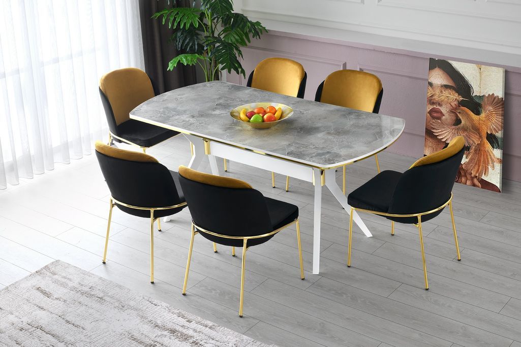 Table à manger bois effet marbre blanc Kibona 180 cm - Photo n°5