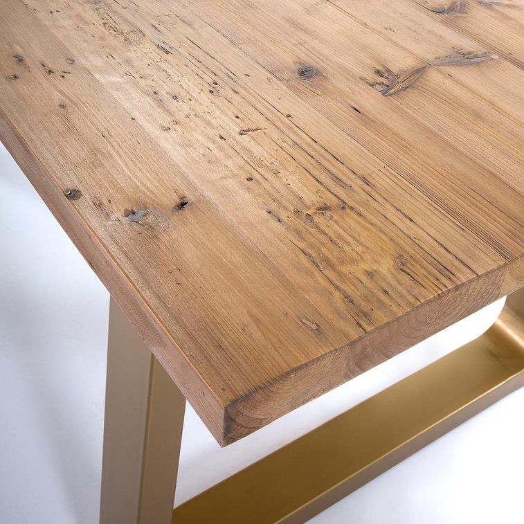 Table à manger bois massif clair et pieds métal doré 220 cm - Photo n°3