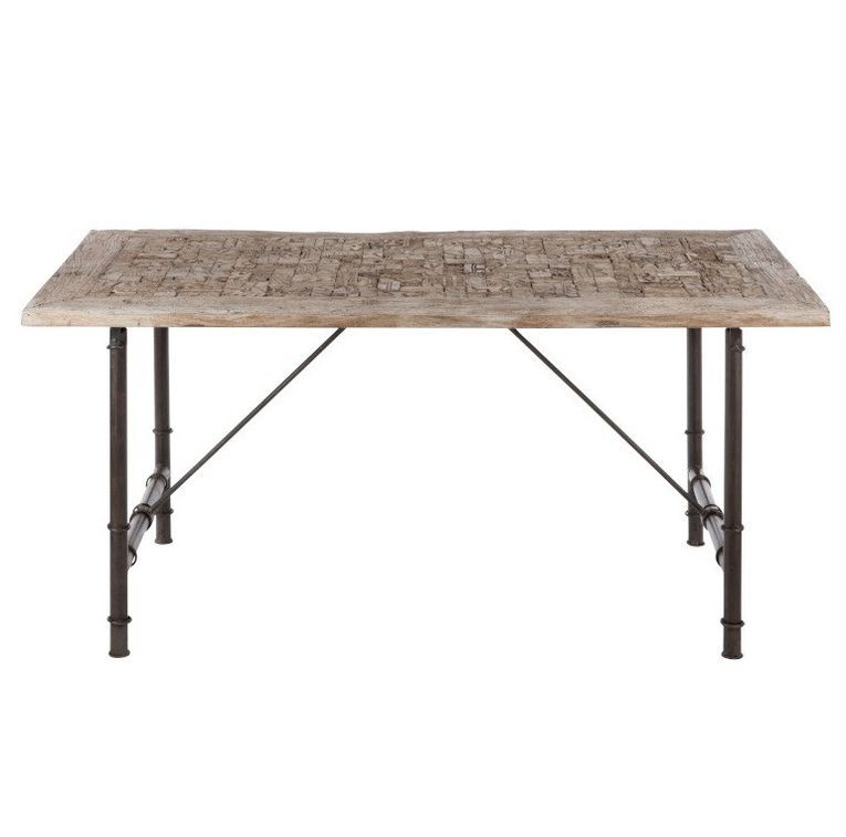 Table à manger bois massif clair vieilli et métal noir Veeda - Photo n°3