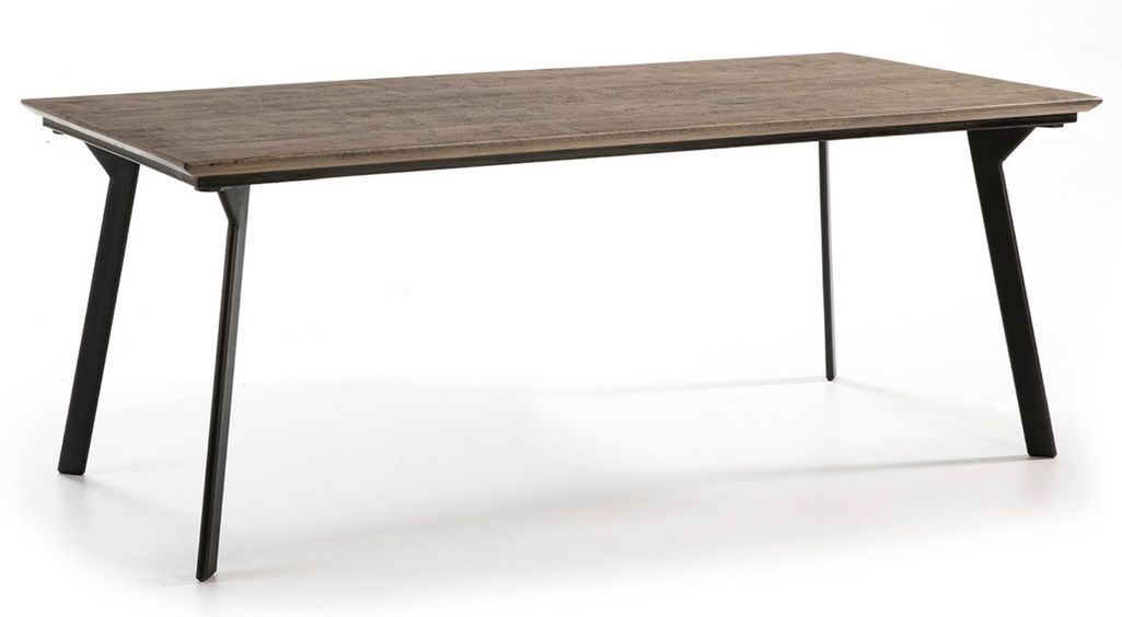 Table à manger bois massif gris et pieds métal noir 200 cm - Photo n°1