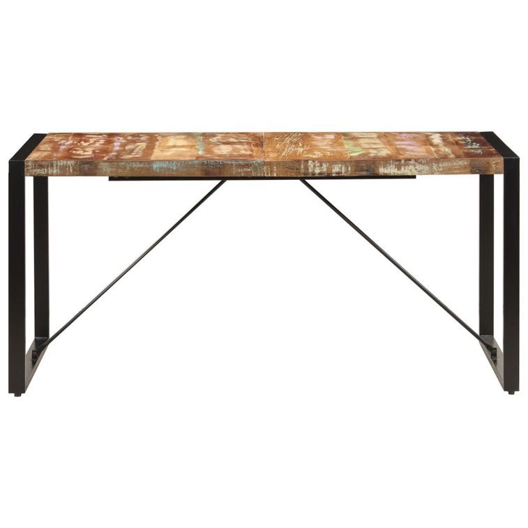 Table à manger bois reconditionné et pieds acier noir Unik 140 cm - Photo n°2