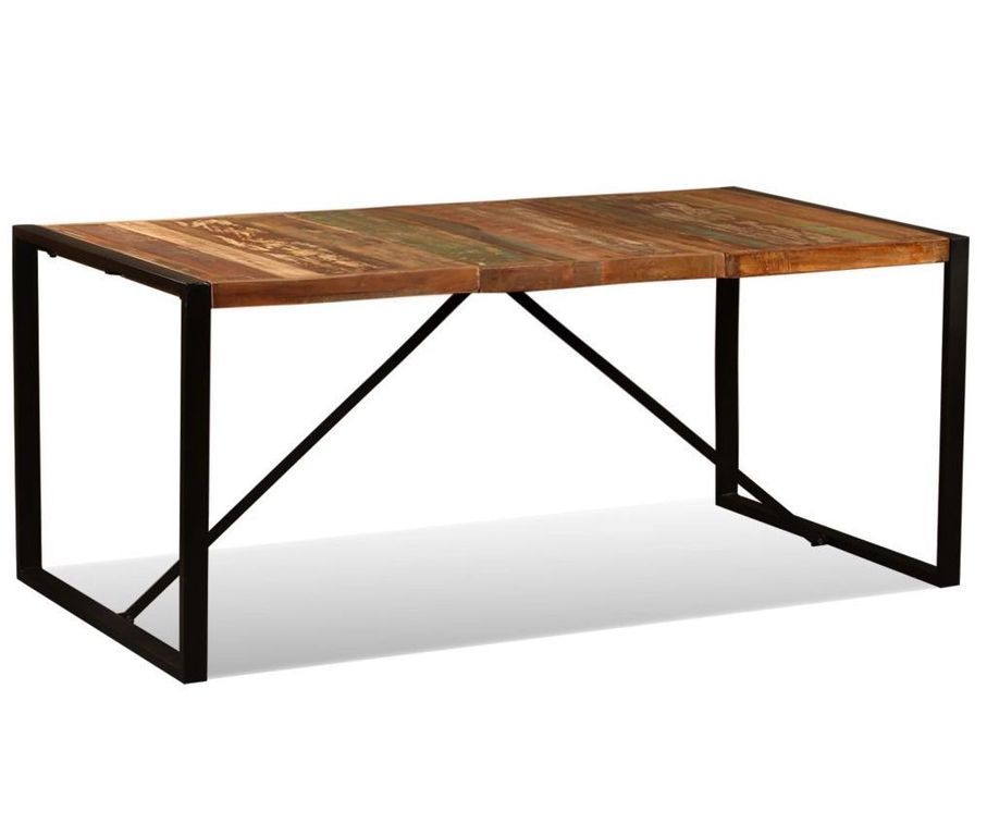 Table à manger bois reconditionné et pieds acier noir Unik 180 cm - Photo n°1