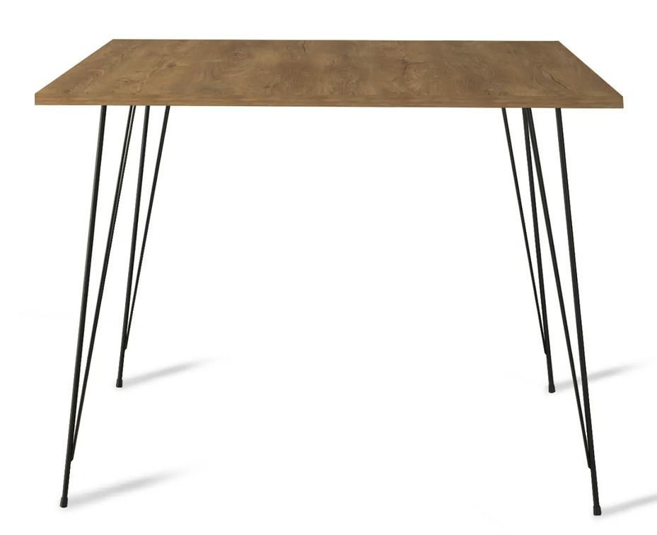 Table à manger carrée bois clair et pieds en forme d'épingles acier noir Kizone 90 cm - Photo n°1