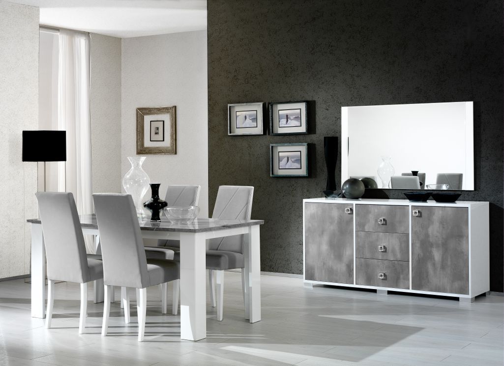 Table à manger carrée gris béton et blanc brillant Sting 120 cm - Photo n°3