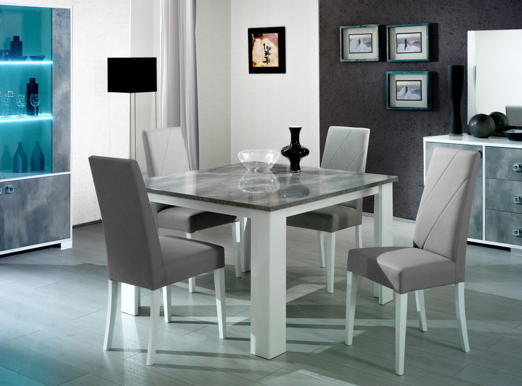 Table à manger carrée gris béton et blanc brillant Sting 120 cm - Photo n°2