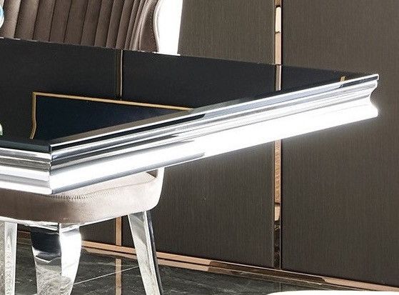 Table à manger design acier inoxydable poli et verre trempé noir Milla 180 cm - Photo n°3