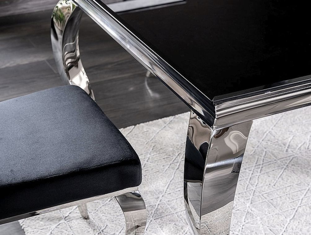 Table à manger design baroque verre trempé noir et acier chromé Boza 180 cm - Photo n°7