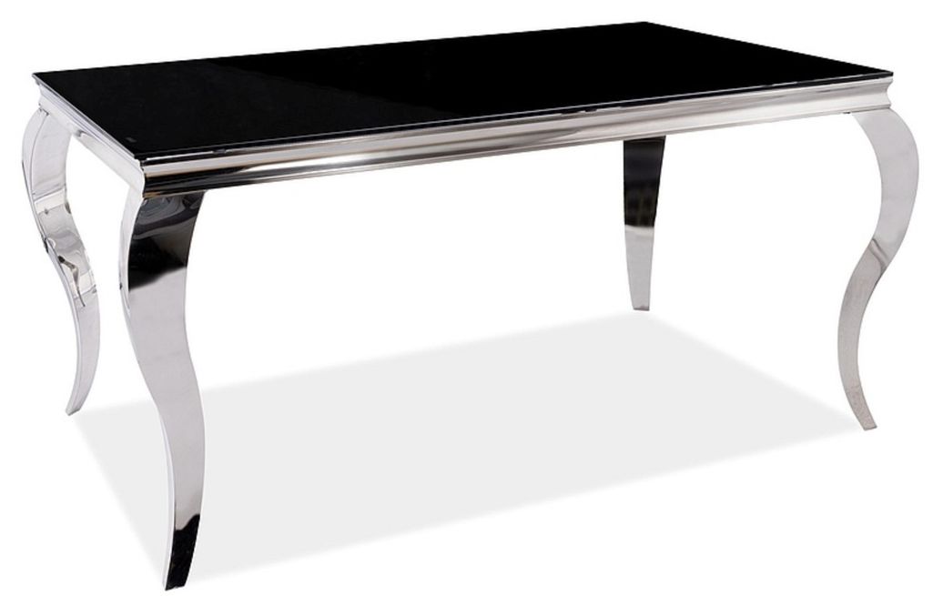 Table à manger design baroque verre trempé noir et acier chromé Boza 180 cm - Photo n°1