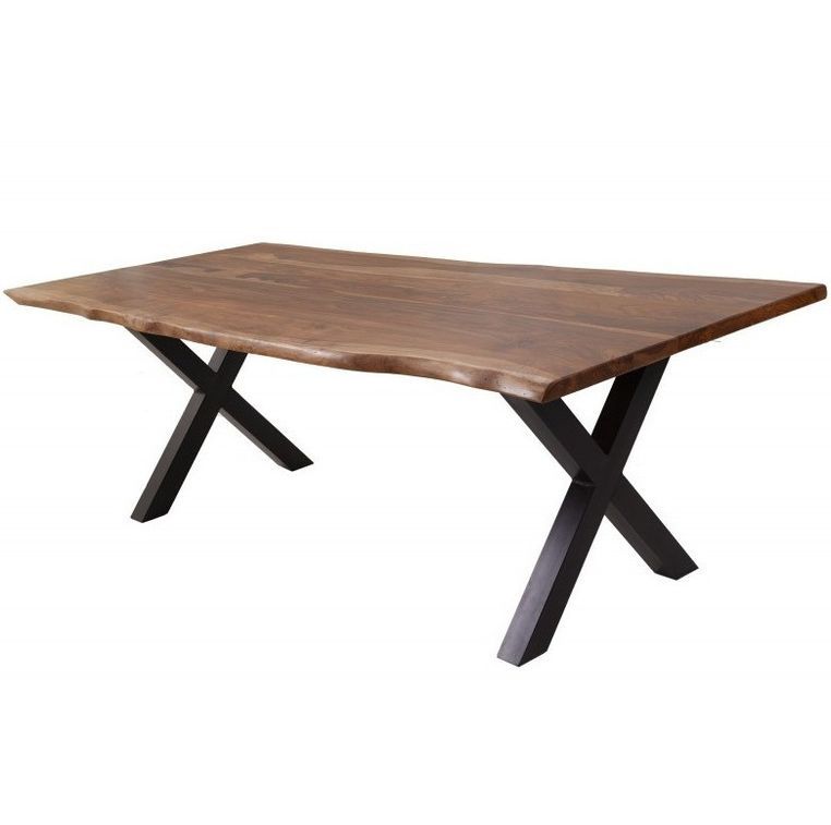 Table à manger en bois massif foncé et pieds métal noir Amazone L 180 cm - Photo n°1