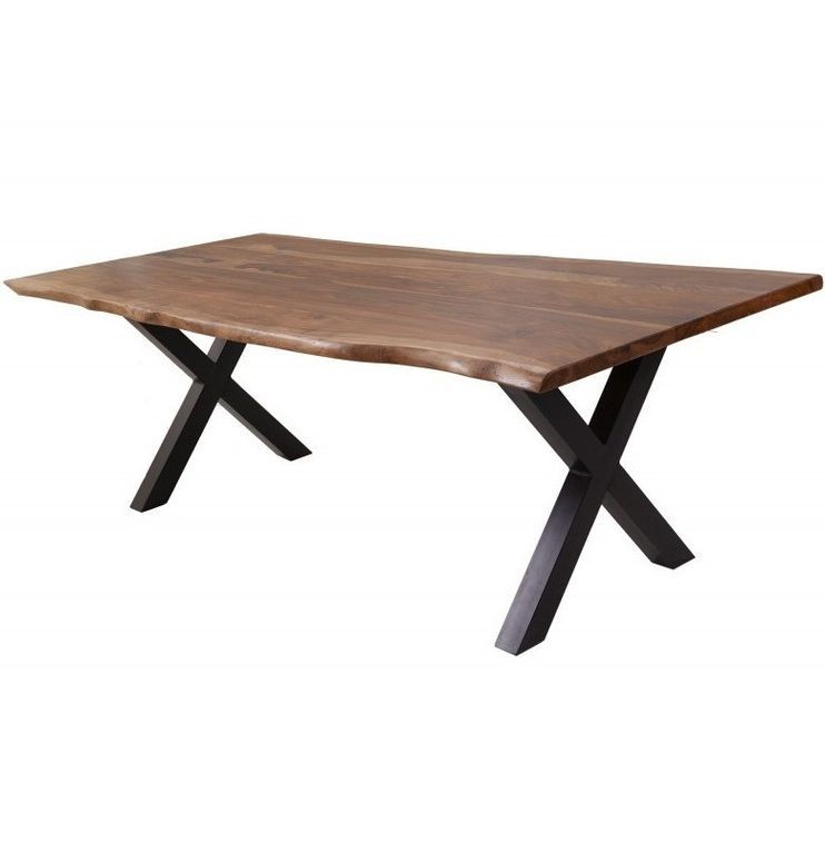 Table à manger en bois massif foncé et pieds métal noir Amazone L 200 cm - Photo n°1