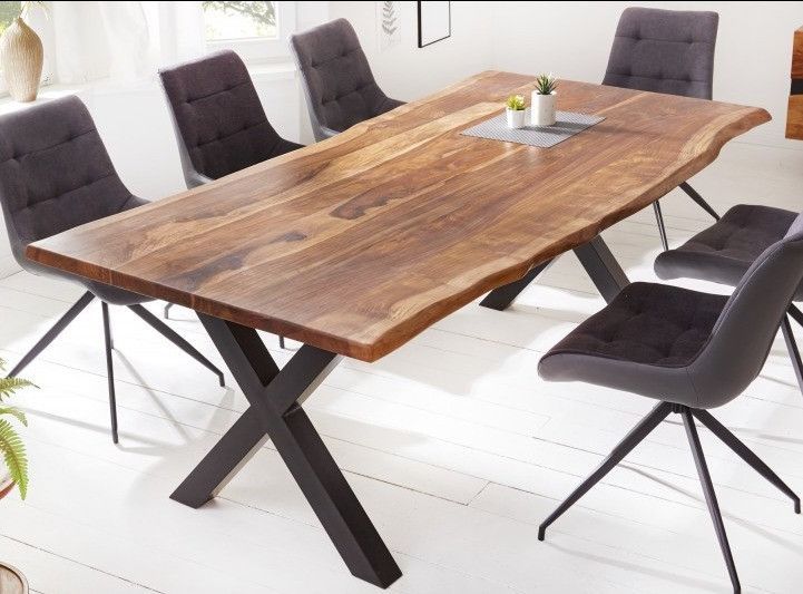 Table à manger en bois massif foncé et pieds métal noir Amazone L 200 cm - Photo n°2