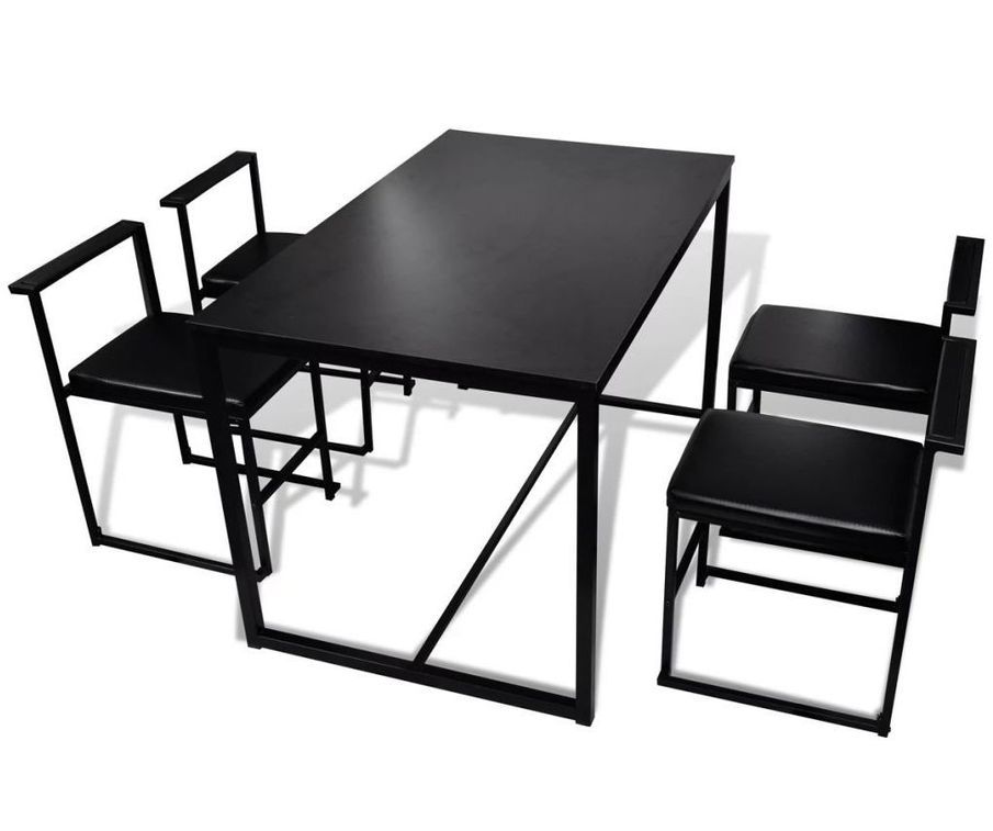 Table à manger et 4 chaises bois et métal noir Katy - Photo n°2