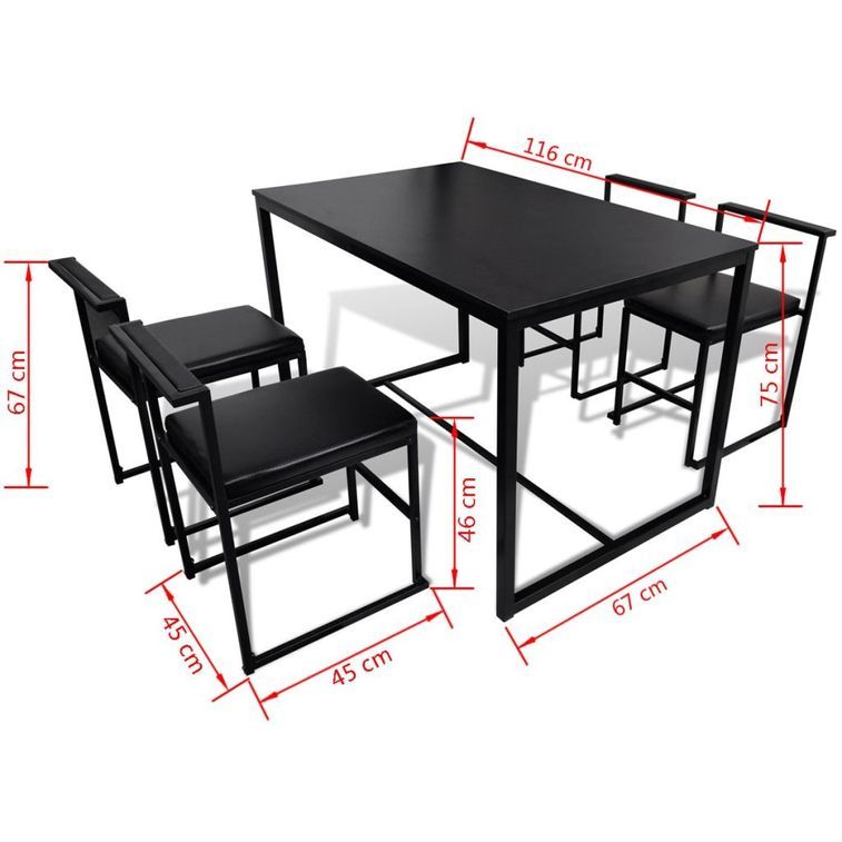 Table à manger et 4 chaises bois et métal noir Katy - Photo n°4