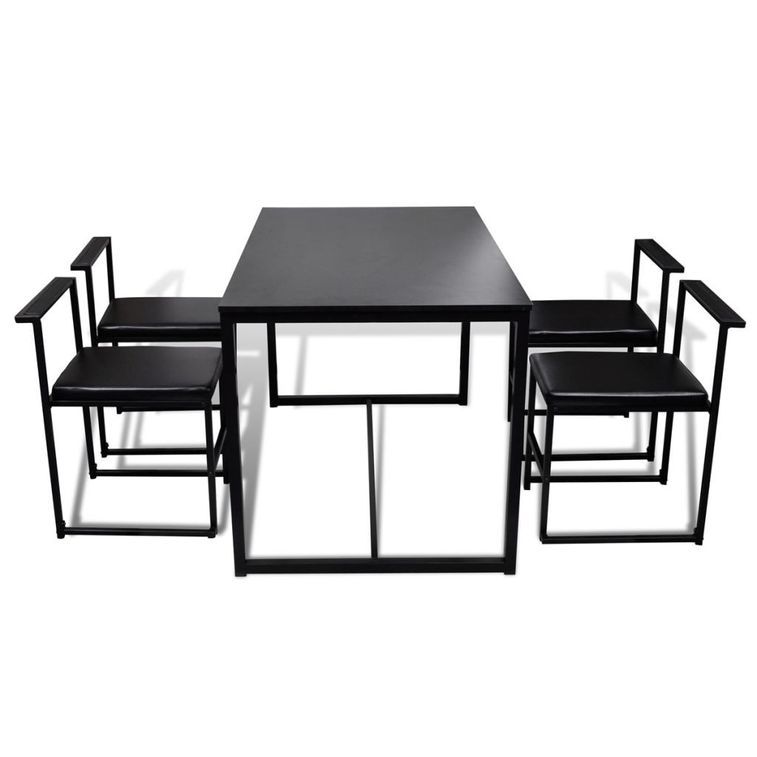 Table à manger et 4 chaises bois et métal noir Katy - Photo n°5
