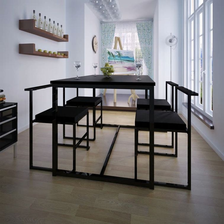 Table à manger et 4 chaises bois et métal noir Katy - Photo n°6