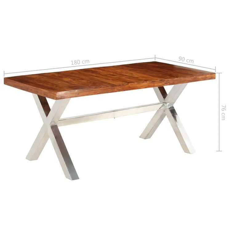 Table à manger et 6 Chaises bois d'acacia acier inoxydable Lavina - Photo n°11