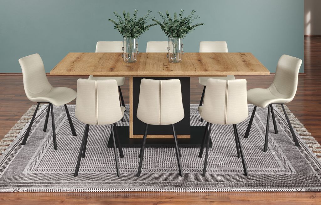 Table à manger extensible anthracite et chêne Evoke Lunix 160 à 200 cm - Photo n°3