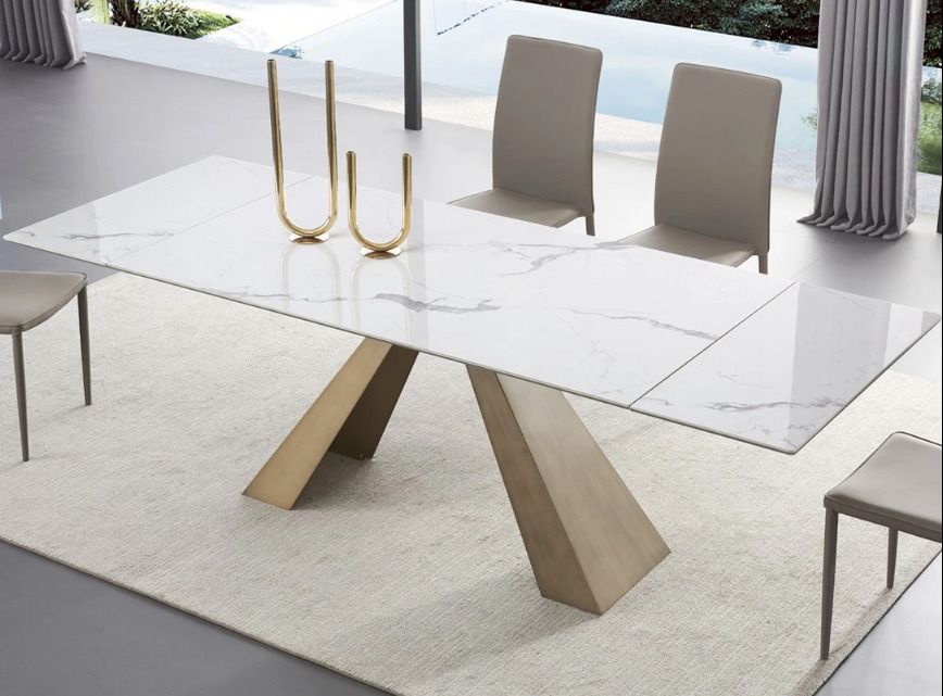 Table extensible 160/240 cm céramique gris marbré pied géométrique