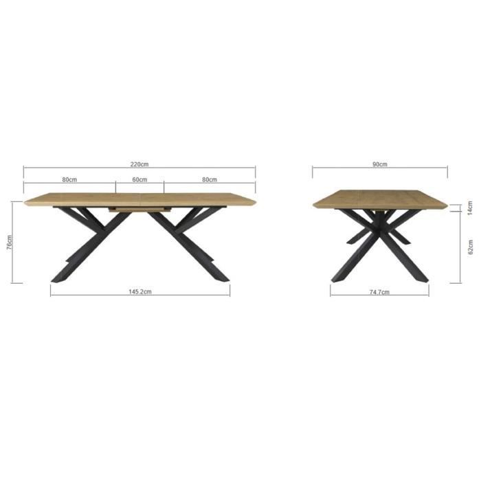 Table à manger extensible ELLIOR - Rectangulaire - Décor chêne et