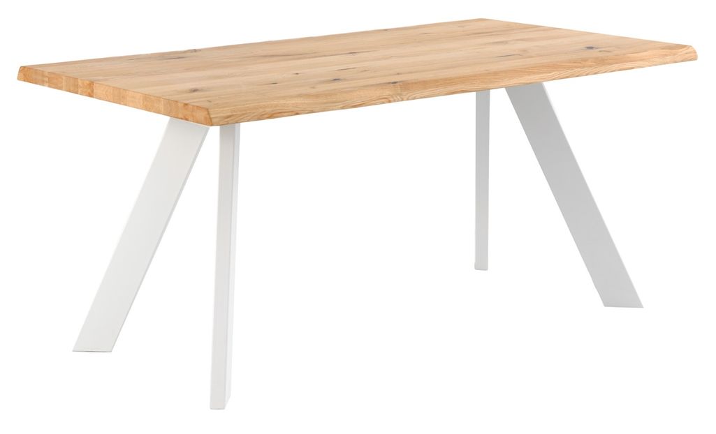 Table à manger industriel chêne massif clair et pieds métal blanc Brokate - Photo n°1