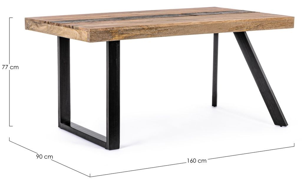 Table à manger industrielle 6 places bois de manguier recyclé et pieds acier noir Kramer 160 cm - Photo n°3